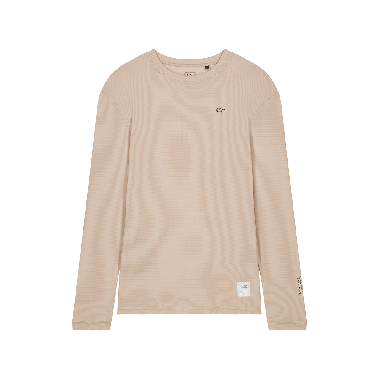 Long sleeve beige BioPerf running t-shirt made from plant-based nylon.