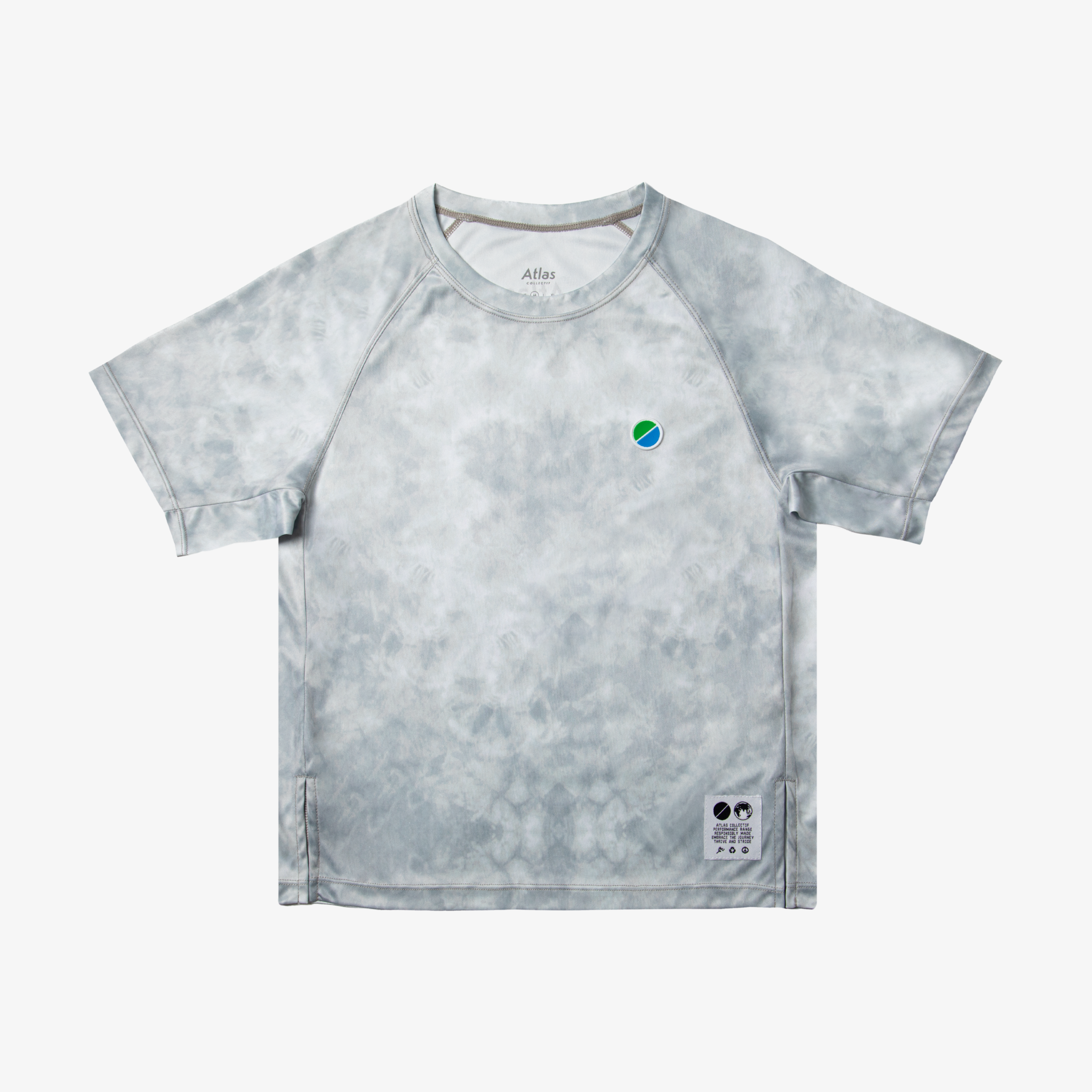 V3 Core WMNS T-Shirt in grey tie-dye with raglan sleeves and reflective details.