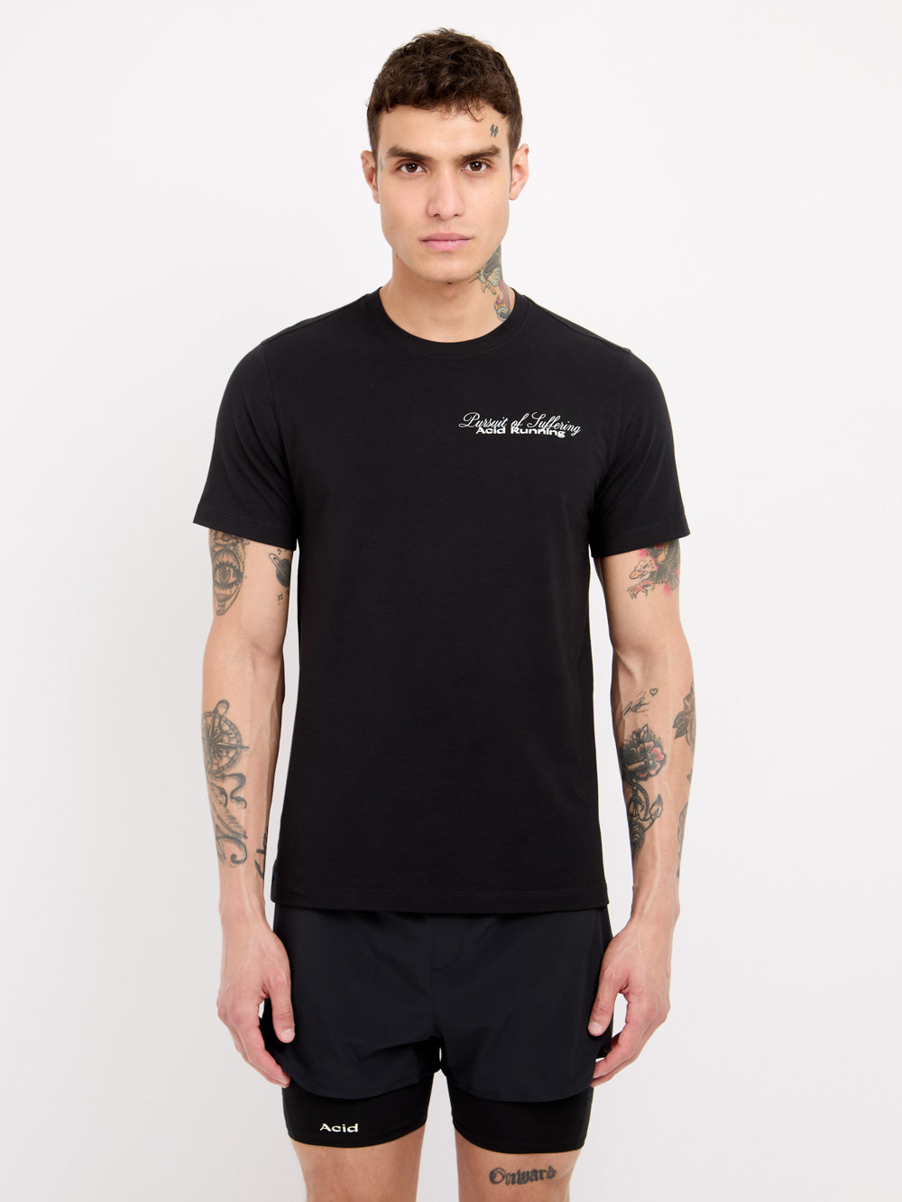 Runner's Fate T-Shirt in black, ultra lightweight and sweat-wicking with a luxury off-white print.
