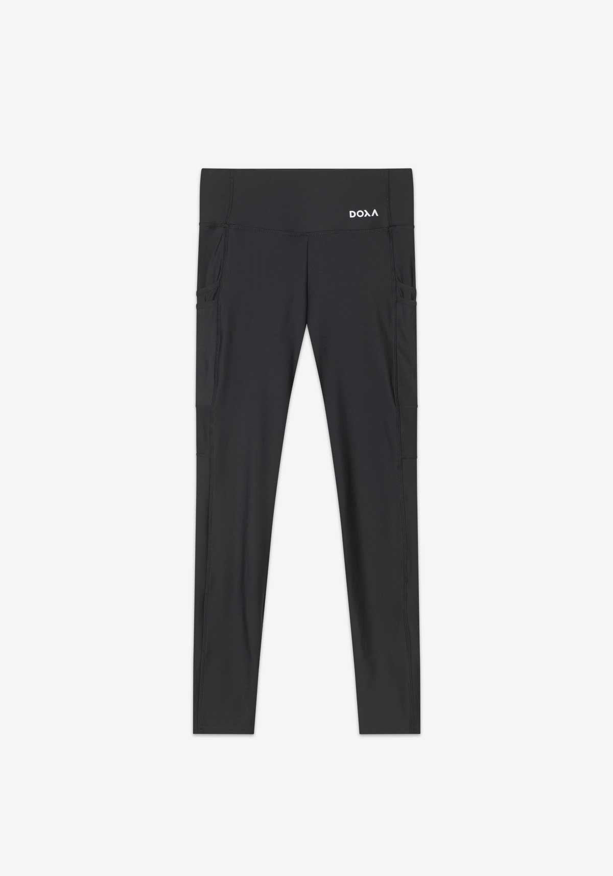 WNS RERUN TIGHTS in black with high-rise waist and dual pockets for running comfort and performance.