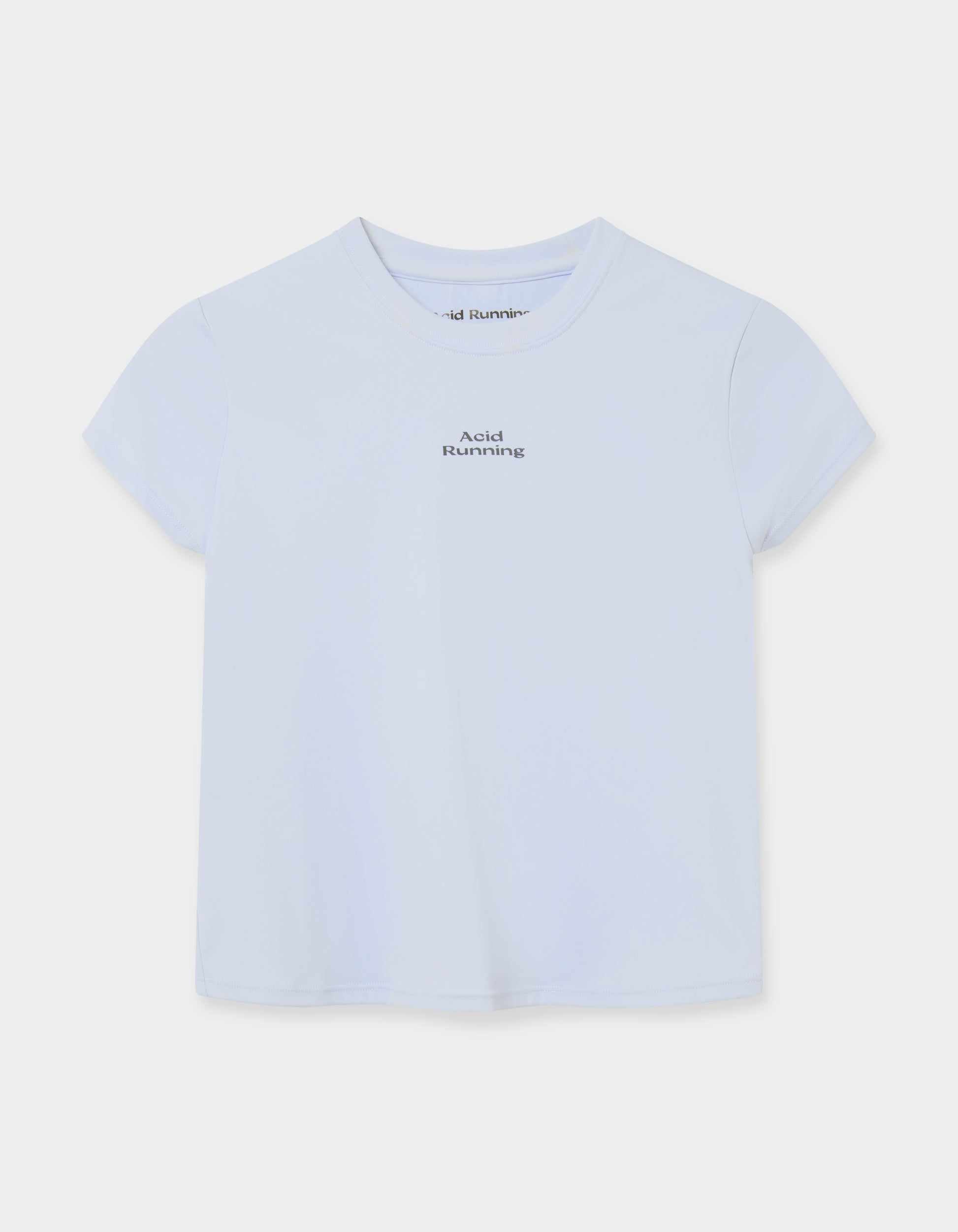 Women's Fitted T-Shirt in light heather blue with crew neckline, short sleeves, and minimalist Acid Running logo on chest