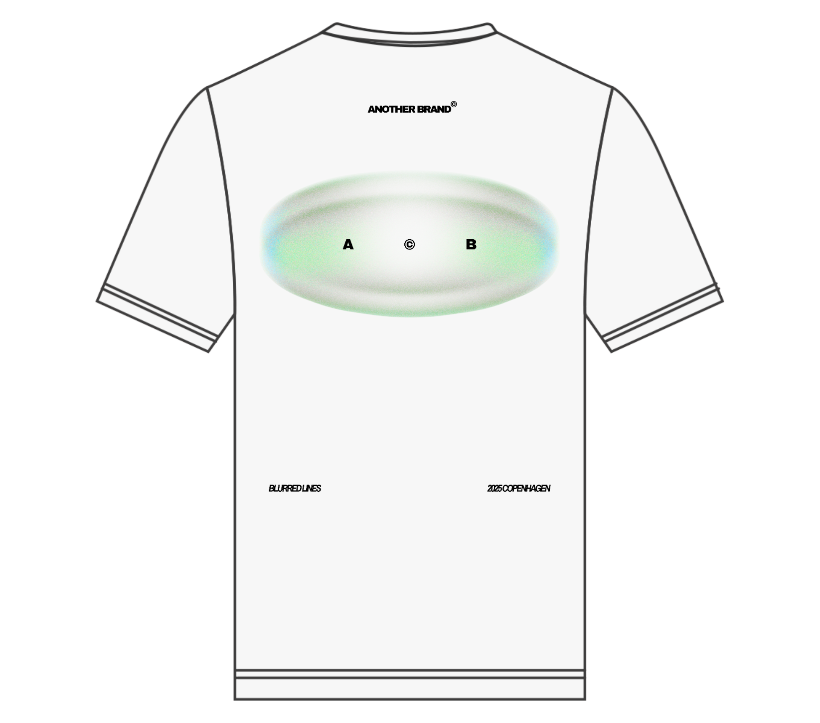 White oversized t-shirt with triple-gradient motion streaks design on back and Another Brand® logo on chest, made from 100% organic cotton.