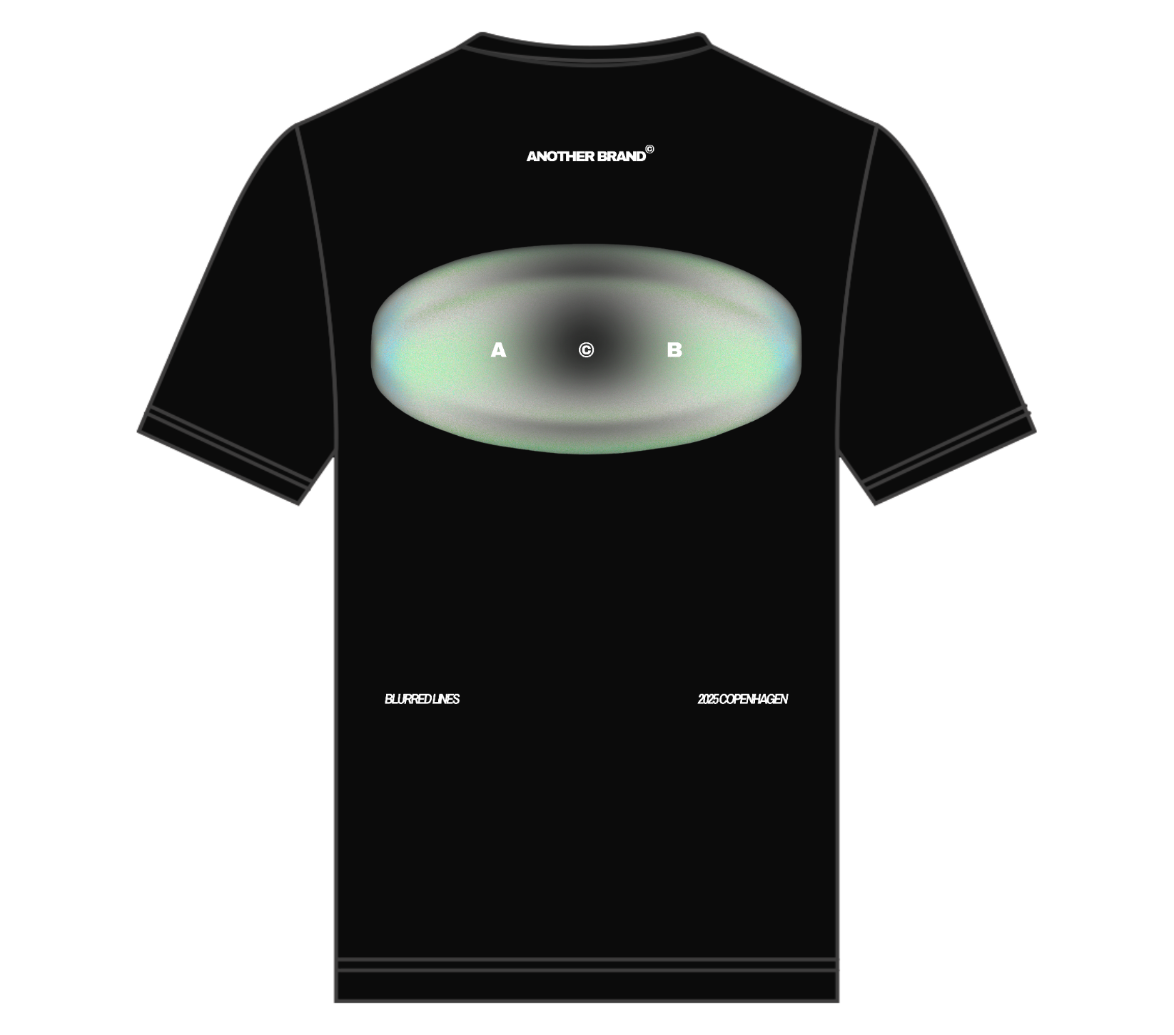 Black oversized organic cotton t-shirt with triple-gradient motion streaks print and Another Brand® logo.