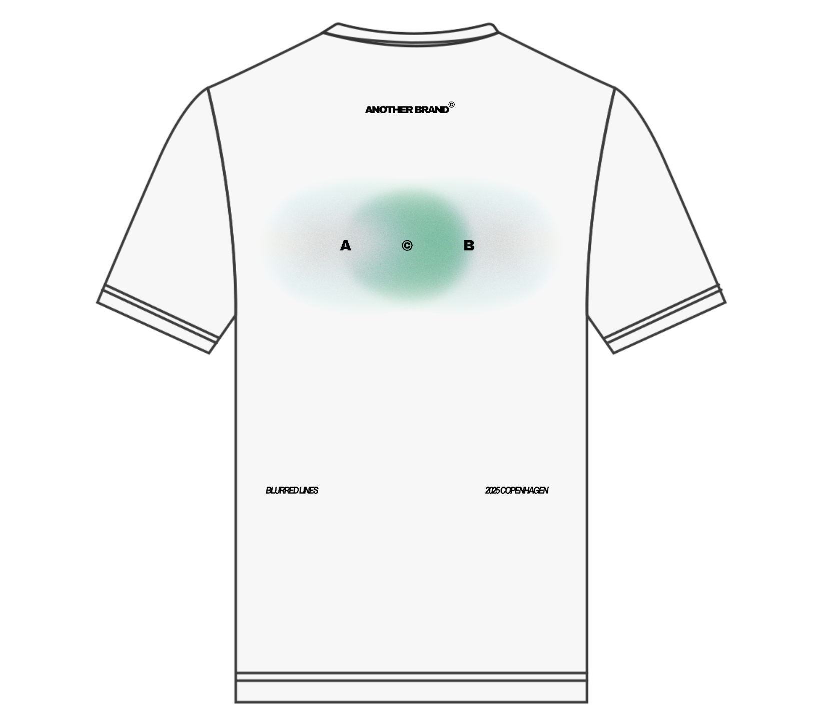 White oversized Linear Flow tee with elliptical blurred gradient design and Another Brand® logo on the back