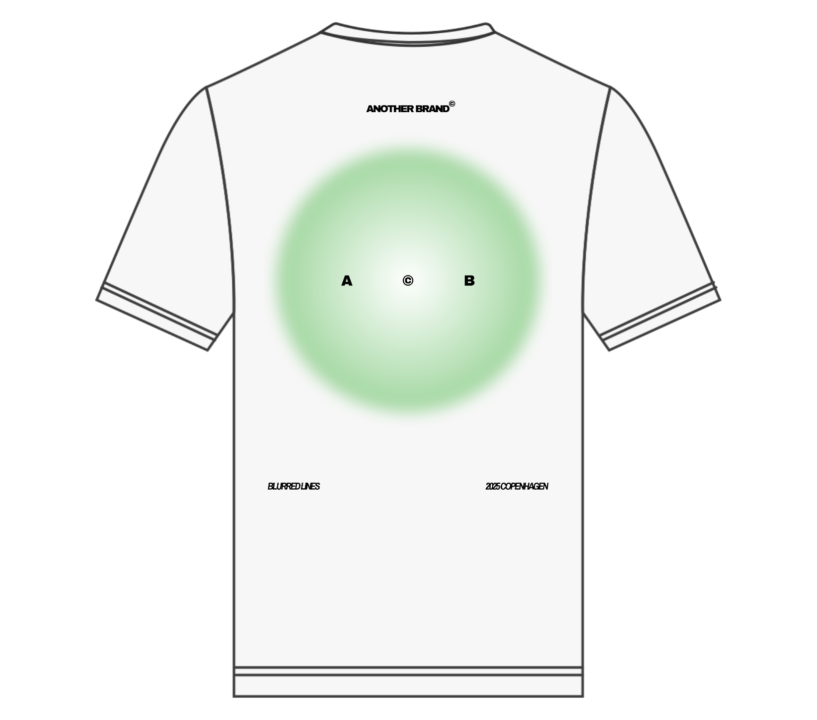 White oversized Focal Dot T-shirt with green circular blur and A to B print on back, made of 100% organic cotton.