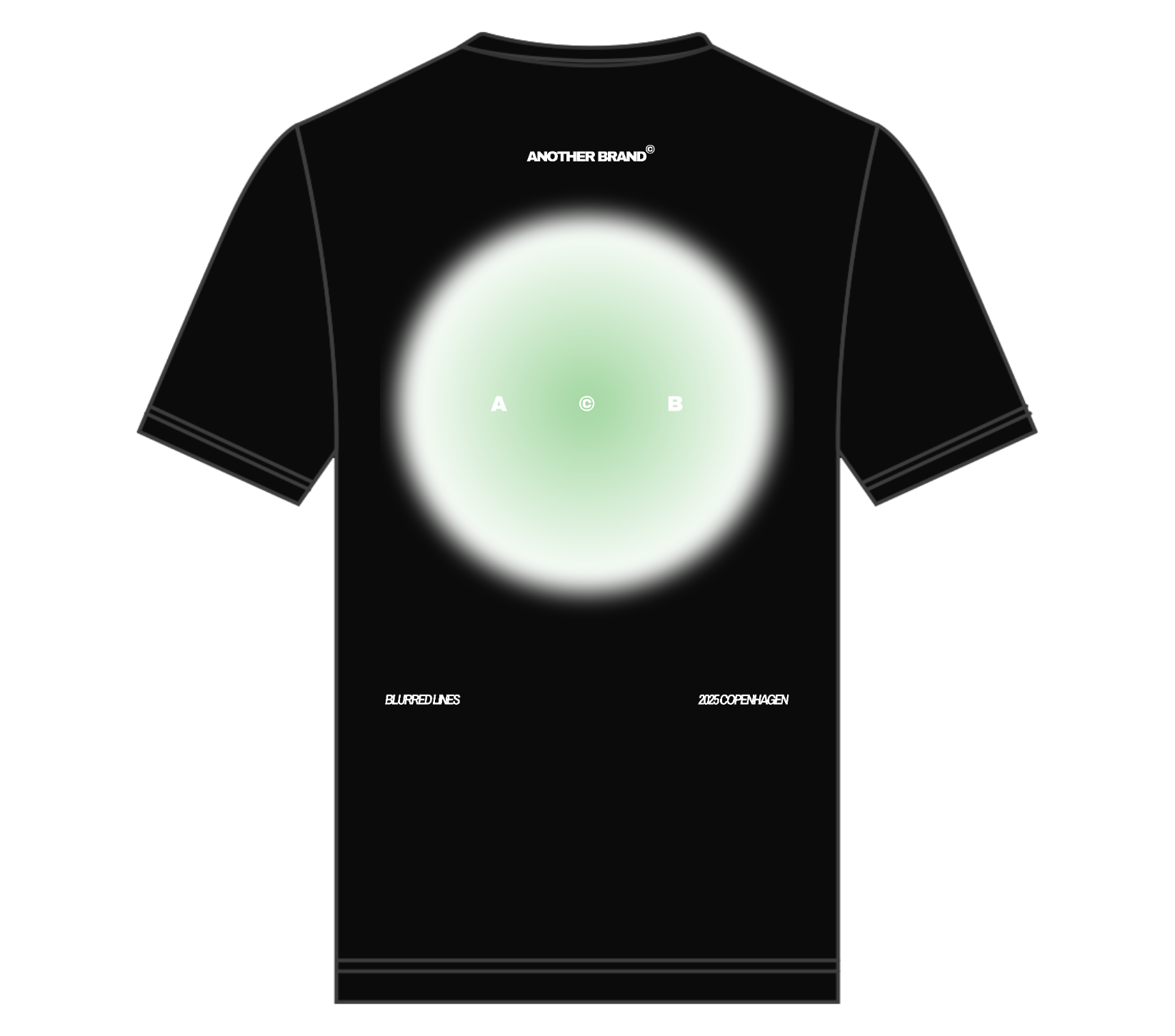 Black oversized Focal Dot t-shirt with blurred green circular print and A to B typography, made from 100% organic cotton, designed in Copenhagen.