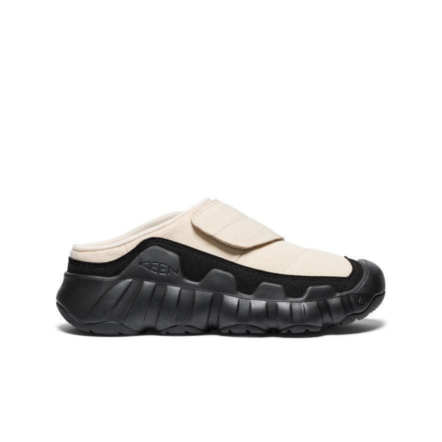 Women's Hypowser Wrap Shoe in beige and black nylon with adjustable straps, cushioned sole, and slip-on design.