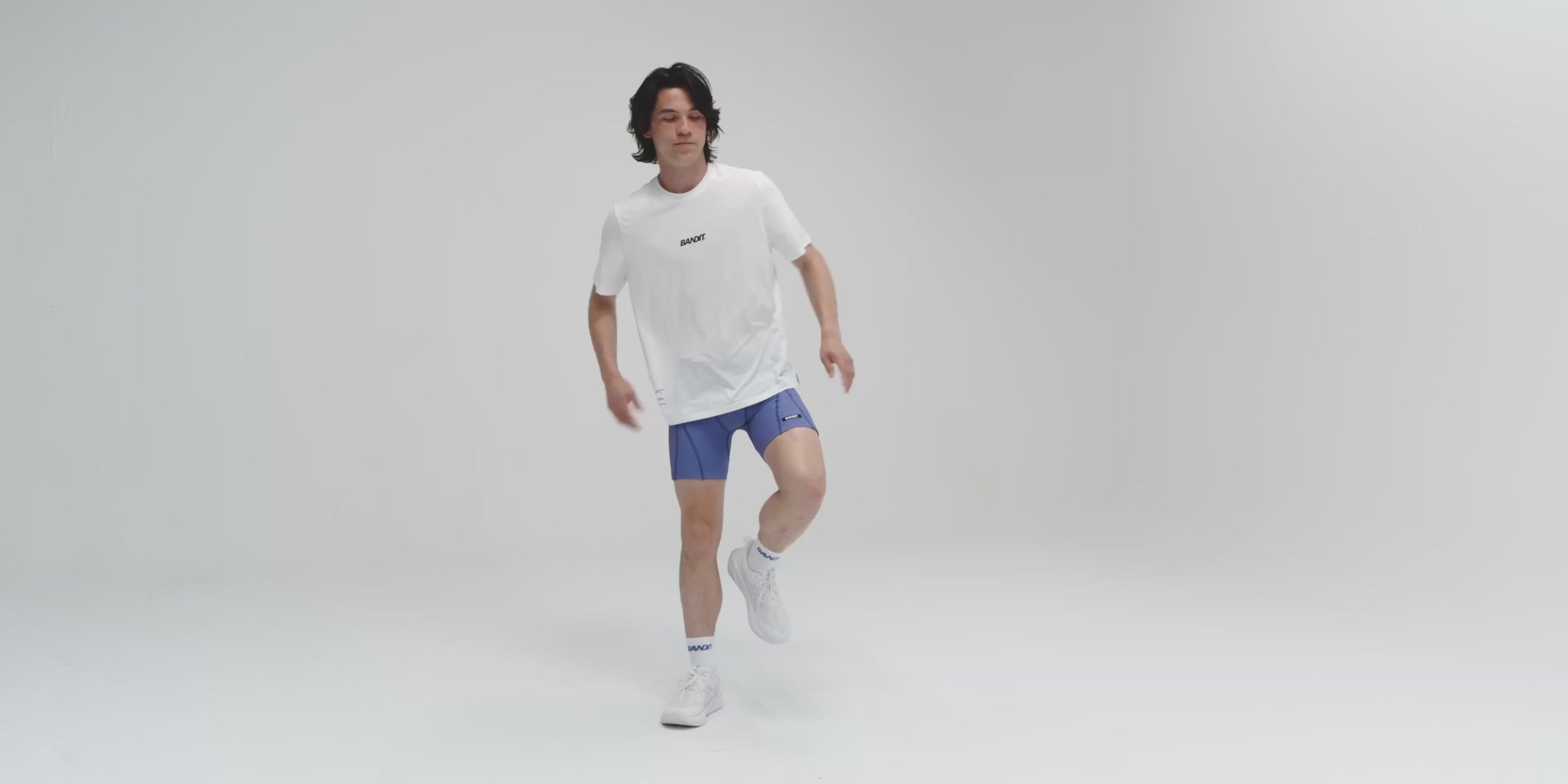 Striped Cadence™ 7 Pocket Quarter Tights - Deep Peri Blue with Rust