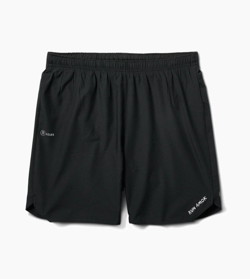 Baja Shorts 7" with elastic waistband, black color, reflective logos.