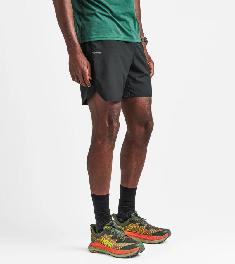 Baja Shorts 7" with elastic waistband and waterproof pocket, perfect for running.