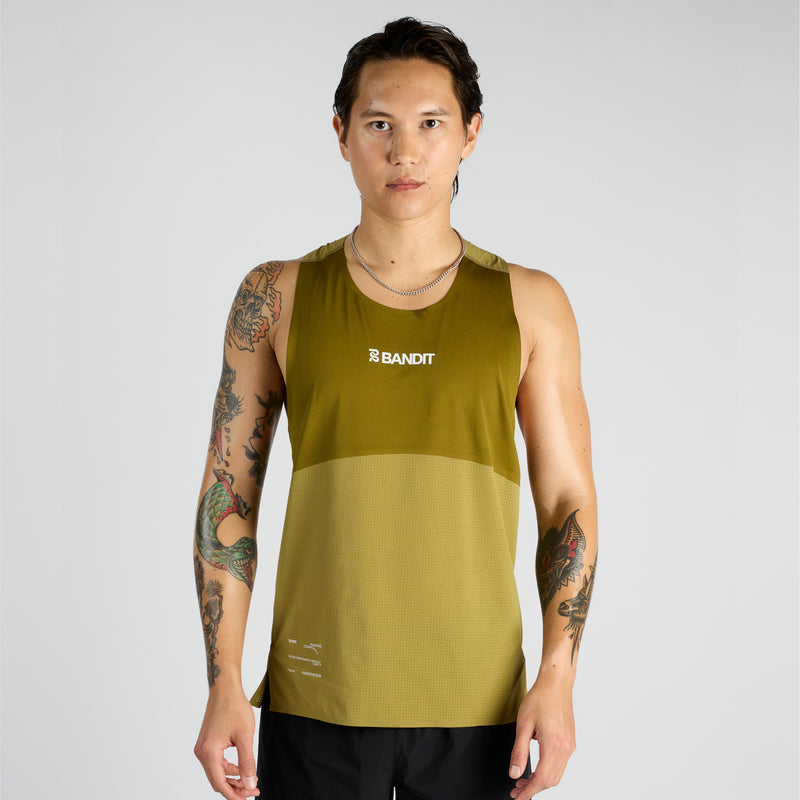 Vento™ Performance Singlet, Pieced in olive with bonded finishes, flexible Vento fabric for optimal breathability and moisture-wicking.