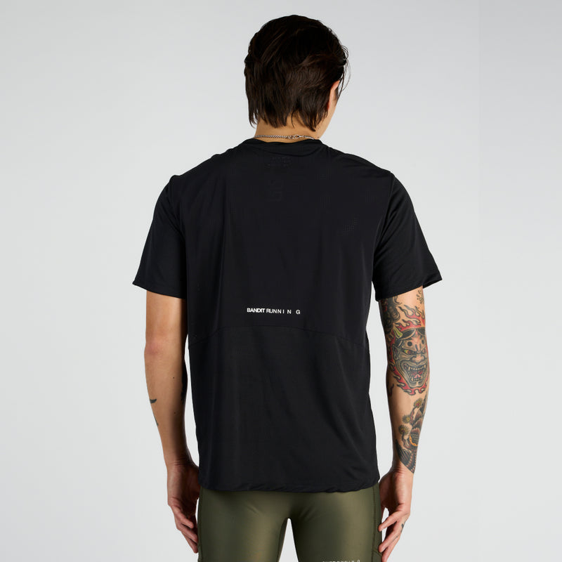 Vento™ Performance Tee Pieced with crew neckline and reflective graphic, rear view.